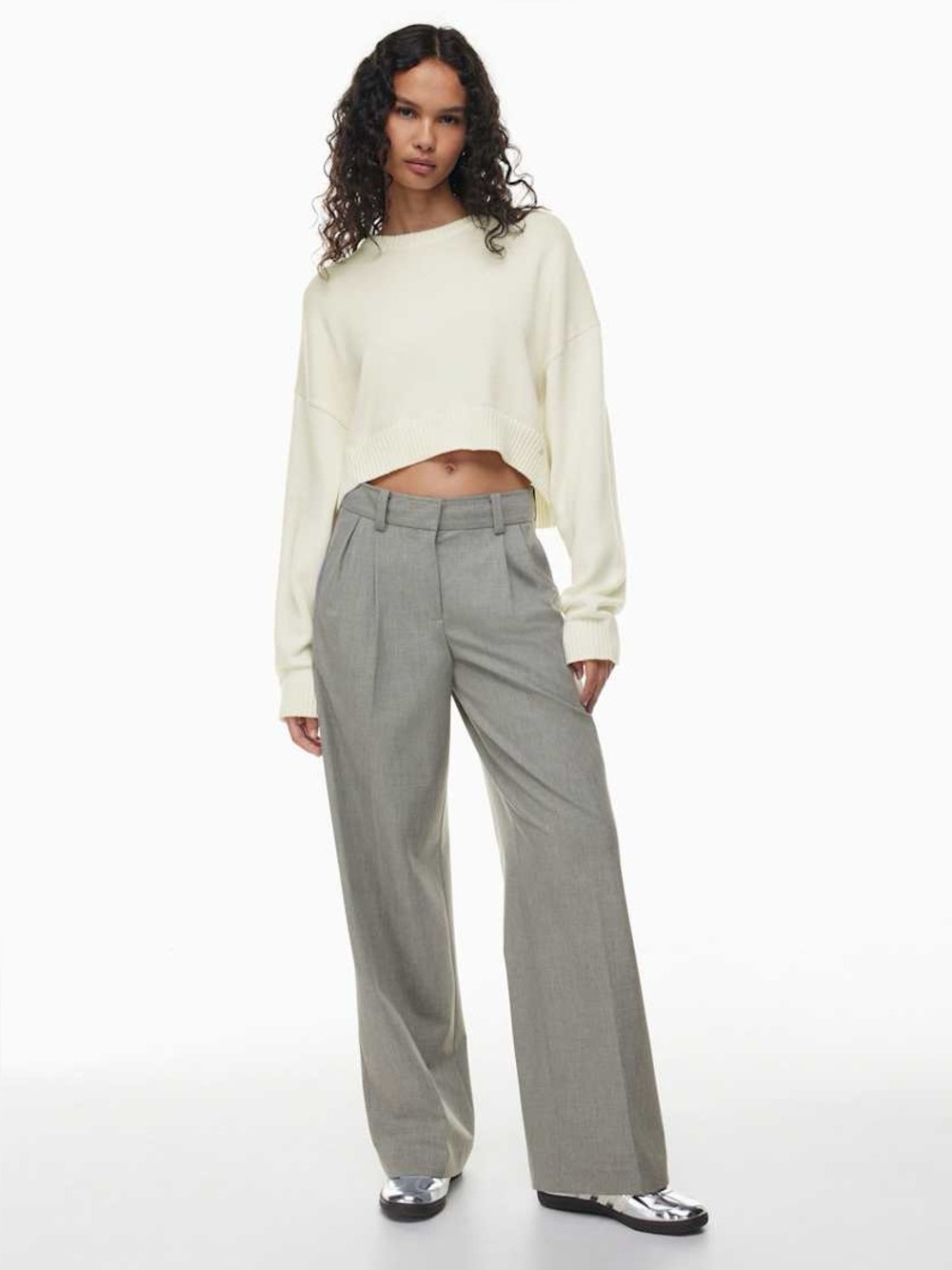 Aritzia Sunday Best Peggy Cropped Merino Wool Sweater Cream - Size L
